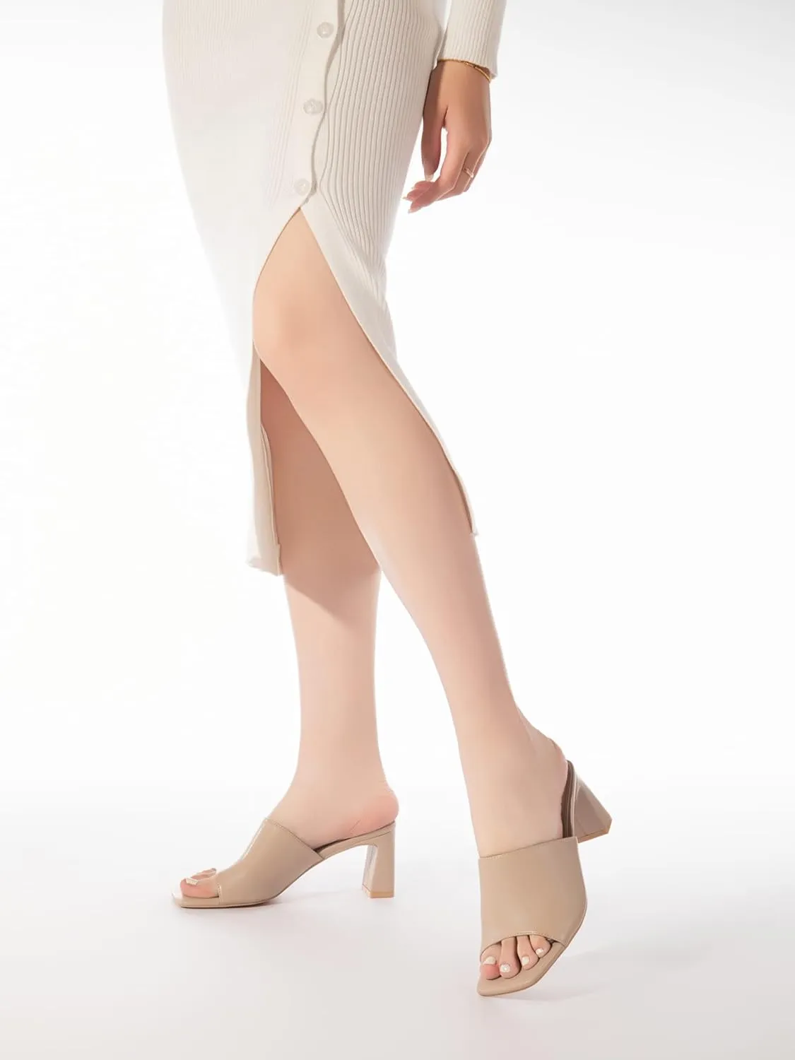 Heeled Sandals for Women Square Open Toe Heeled Mules Chunky Block High Heel Slip On Slides