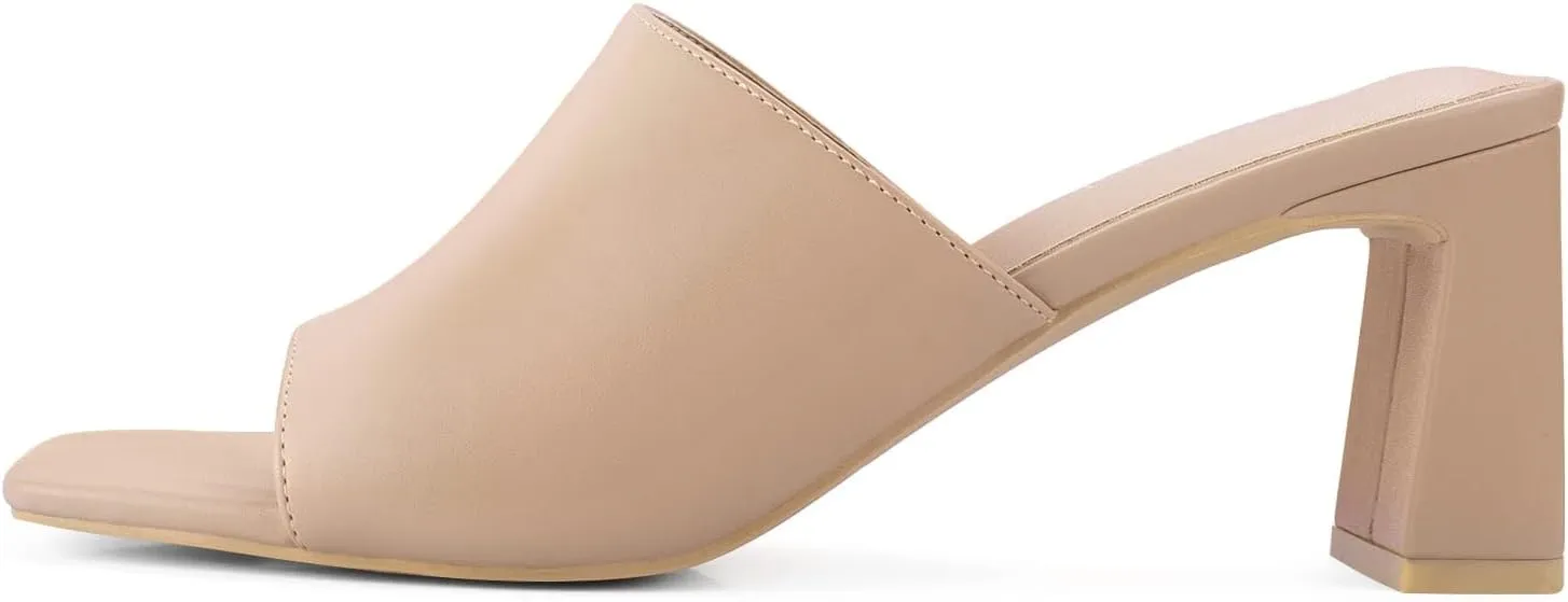 Heeled Sandals for Women Square Open Toe Heeled Mules Chunky Block High Heel Slip On Slides