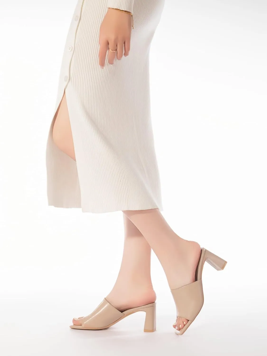 Heeled Sandals for Women Square Open Toe Heeled Mules Chunky Block High Heel Slip On Slides