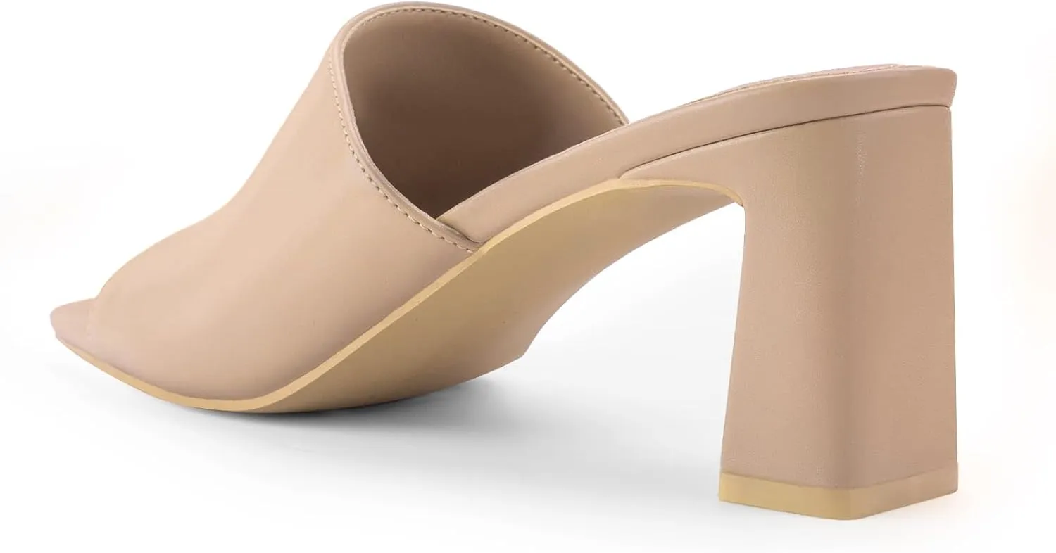 Heeled Sandals for Women Square Open Toe Heeled Mules Chunky Block High Heel Slip On Slides
