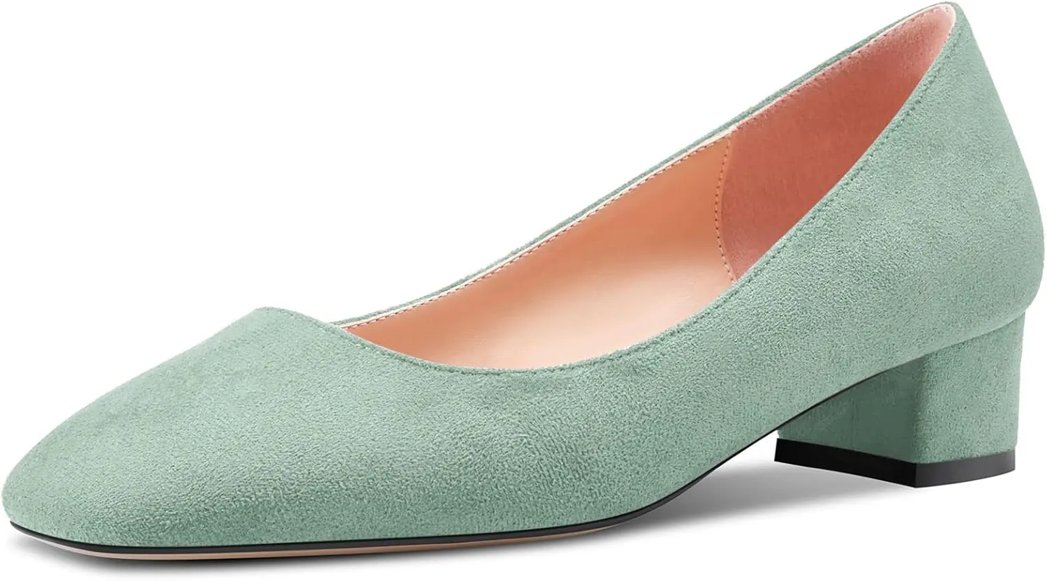 HEUIVZAR Womens Heel Pumps Square Toe Kitten Low Chunky Block Heel Slip On Suede Dress Shoes Bridal Vacation 1.5 Inch