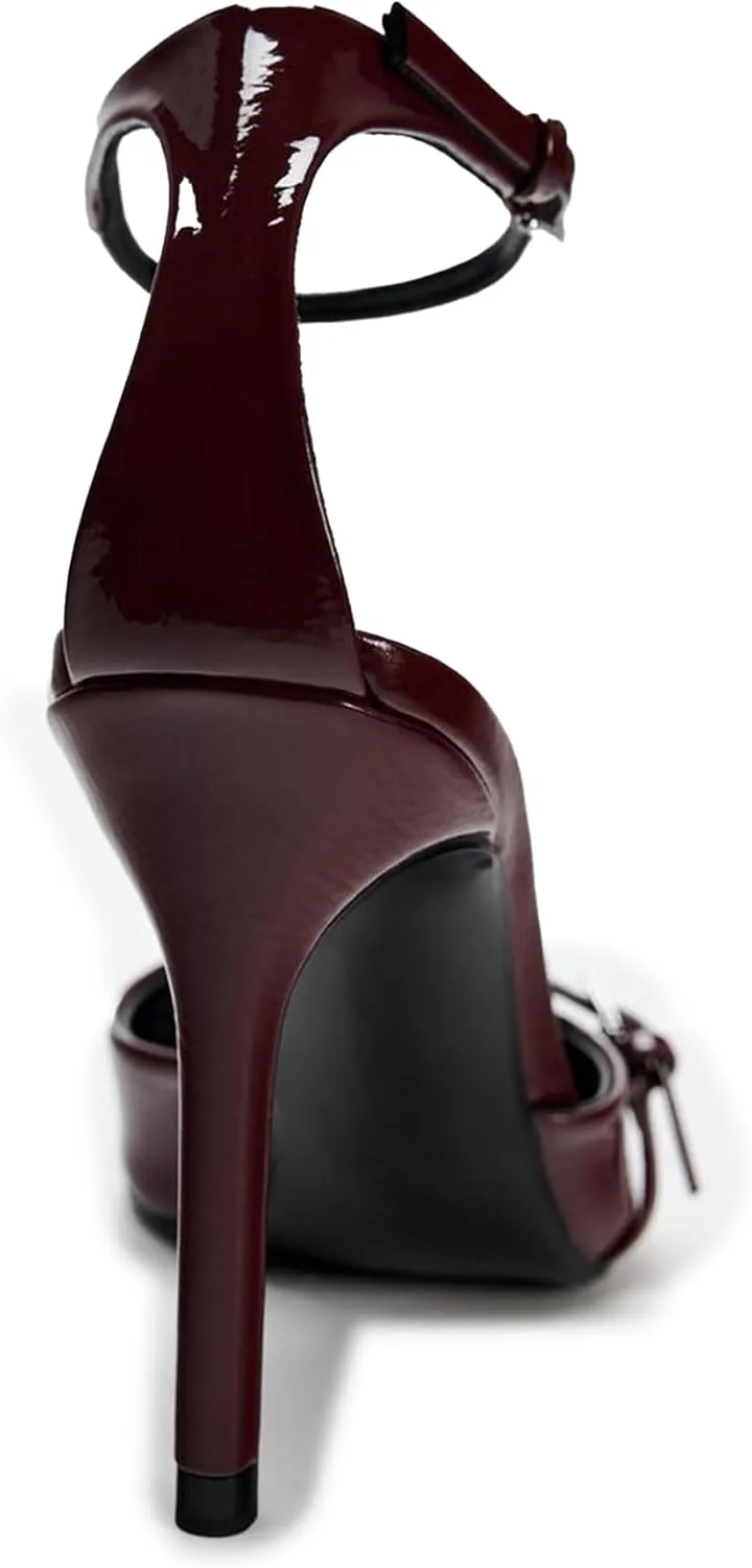 High Heels for Women Closed Pointed Toe Stiletto Buckled Ankle Strap Pumps Wedding Dress Shoes