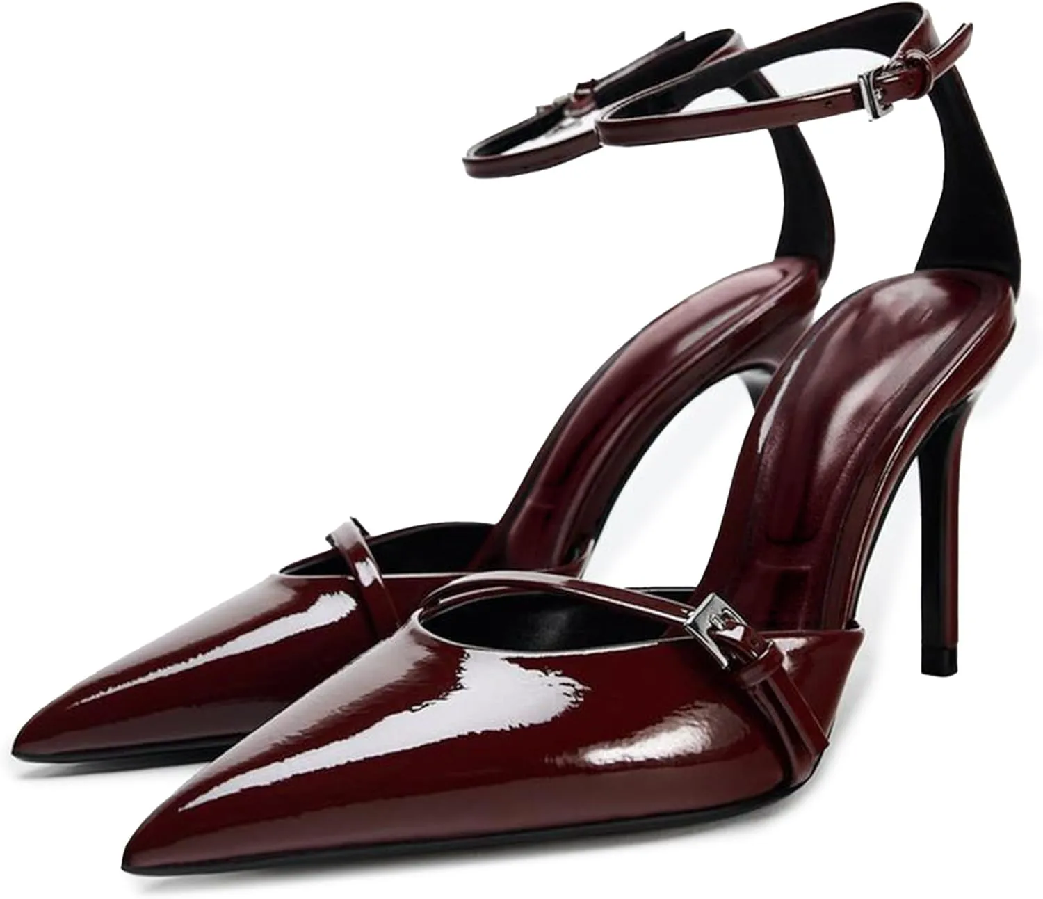 High Heels for Women Closed Pointed Toe Stiletto Buckled Ankle Strap Pumps Wedding Dress Shoes