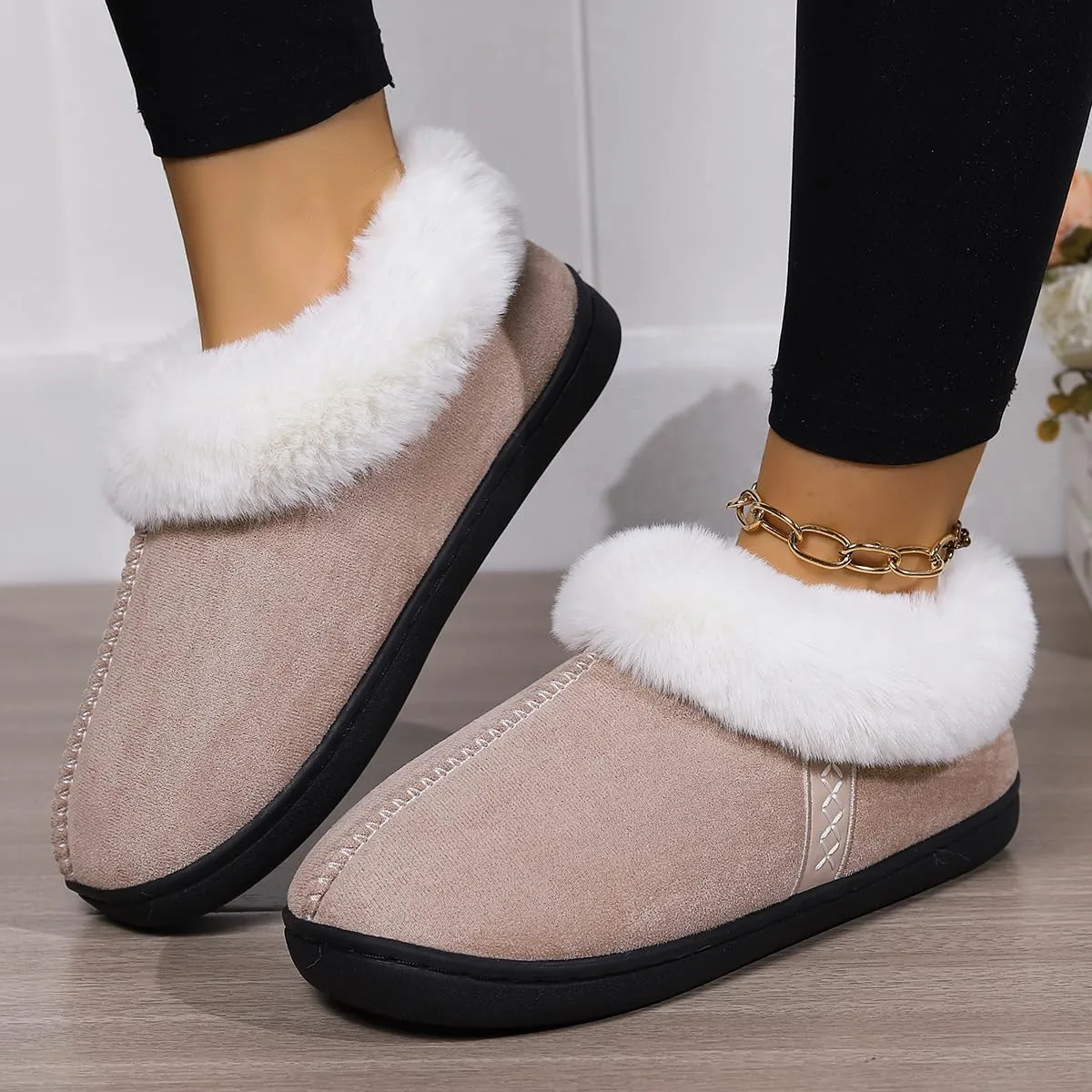 House Slippers for Woman Men, womens slippers on Fuzzy House Shoes Memory Foam with Fuzzy Faux Fur Comfortable Non-Slip Warm Shoes Indoor outdoor Size