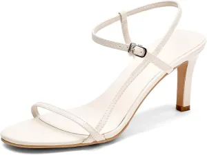 Husmeu Women's Strappy Heel Sandals for Women Dressy Summer High Heels Ankle Strap Kitten Heel Sandals Trendy Heeled Sandals