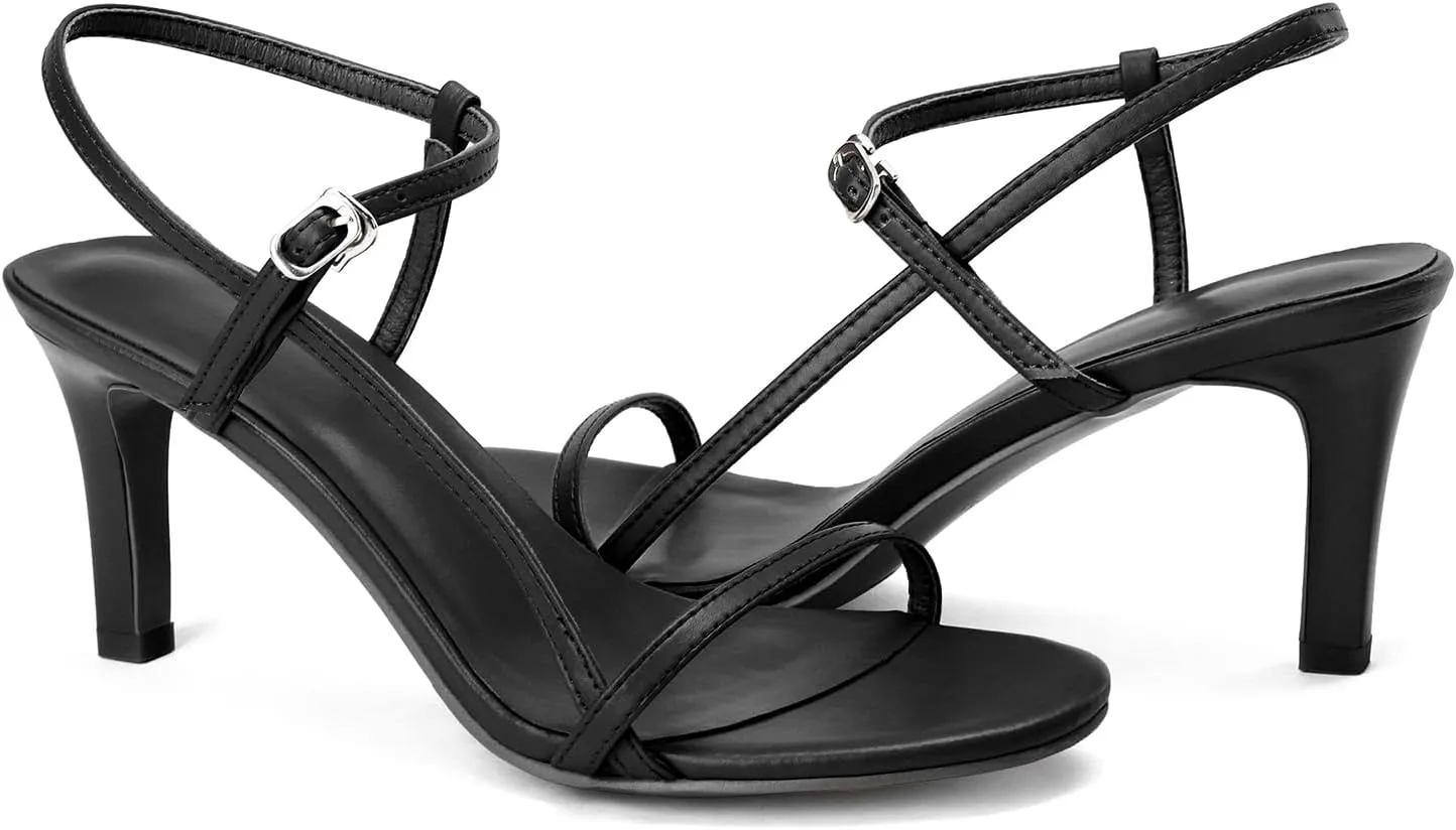 Husmeu Women's Strappy Heel Sandals for Women Dressy Summer High Heels Ankle Strap Kitten Heel Sandals Trendy Heeled Sandals