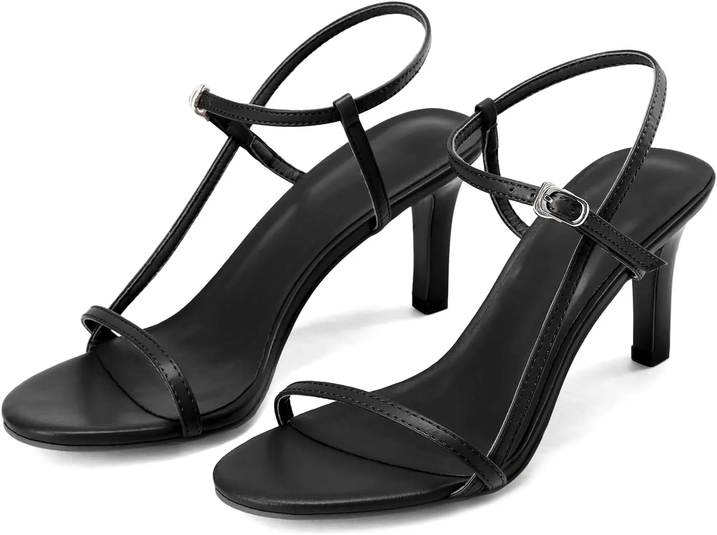 Husmeu Women's Strappy Heel Sandals for Women Dressy Summer High Heels Ankle Strap Kitten Heel Sandals Trendy Heeled Sandals