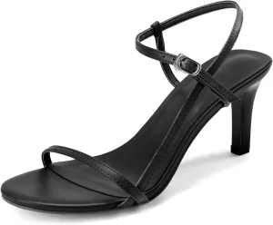 Husmeu Women's Strappy Heel Sandals for Women Dressy Summer High Heels Ankle Strap Kitten Heel Sandals Trendy Heeled Sandals
