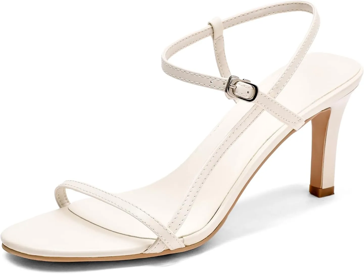 Husmeu Women's Strappy Heel Sandals for Women Dressy Summer High Heels Ankle Strap Kitten Heel Sandals Trendy Heeled Sandals