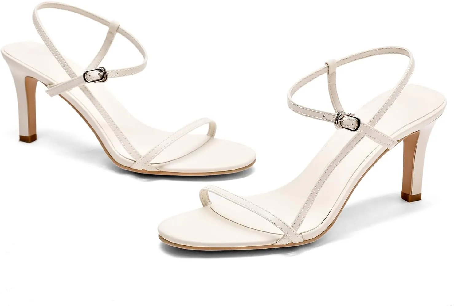Husmeu Women's Strappy Heel Sandals for Women Dressy Summer High Heels Ankle Strap Kitten Heel Sandals Trendy Heeled Sandals