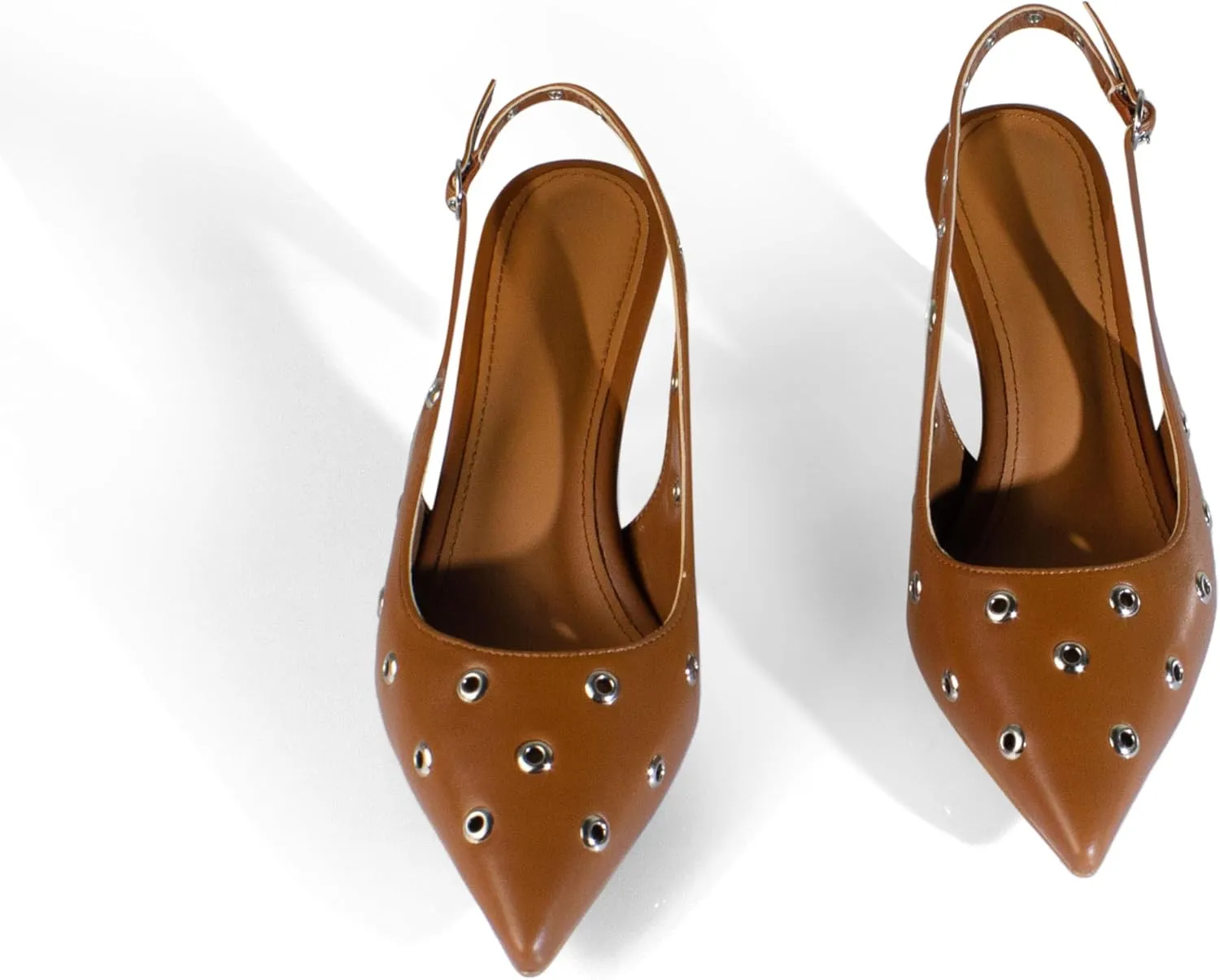 iadore Women Fashion Kitten Low Heel Pumps Sexy Pointed Toe Slingback Shoes Chic Eyelets Strappy Buckle Matte Heels Size 5-12 US