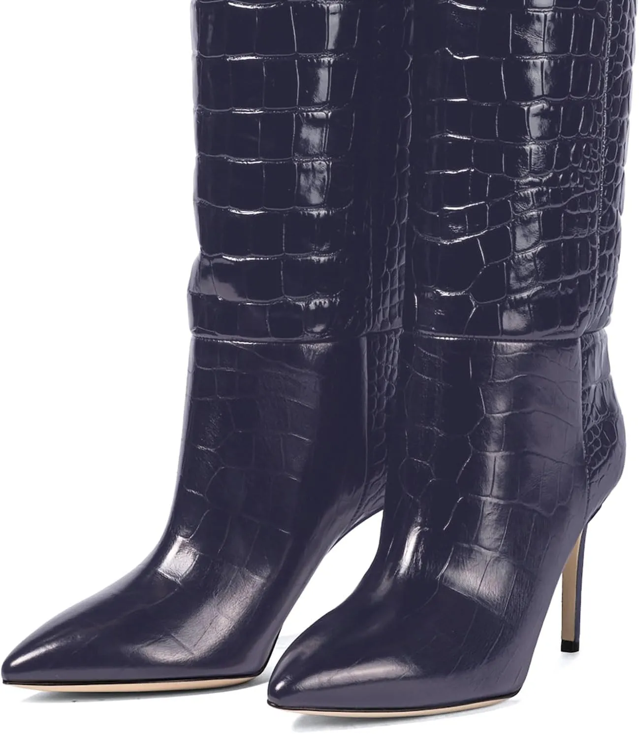 iadore Women Fashion Stiletto High Heel Boots Crocodile Pattern Sexy Pointed Toe Zipper Chic Knee High Boots