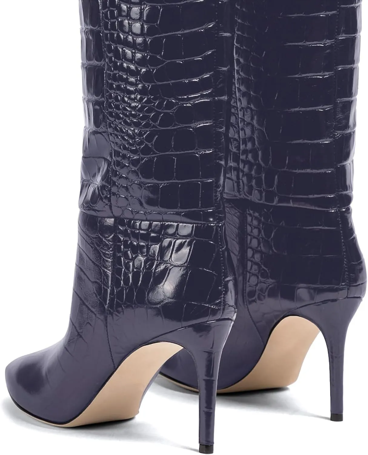 iadore Women Fashion Stiletto High Heel Boots Crocodile Pattern Sexy Pointed Toe Zipper Chic Knee High Boots