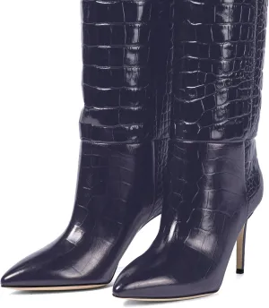 iadore Women Fashion Stiletto High Heel Boots Crocodile Pattern Sexy Pointed Toe Zipper Chic Knee High Boots