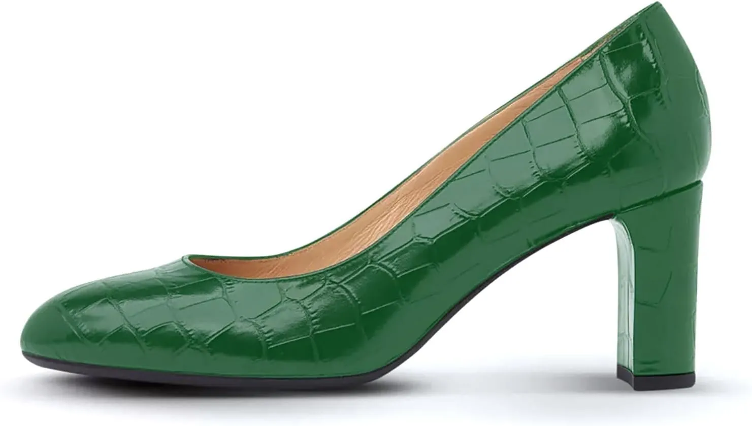 iadore Women Retro Chunky High Heel Shoes Fashion Round Toe Crocodile Pattern Slip on Comfortable Dress Pumps Size 5-12 US
