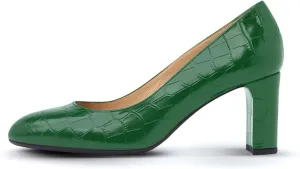 iadore Women Retro Chunky High Heel Shoes Fashion Round Toe Crocodile Pattern Slip on Comfortable Dress Pumps Size 5-12 US