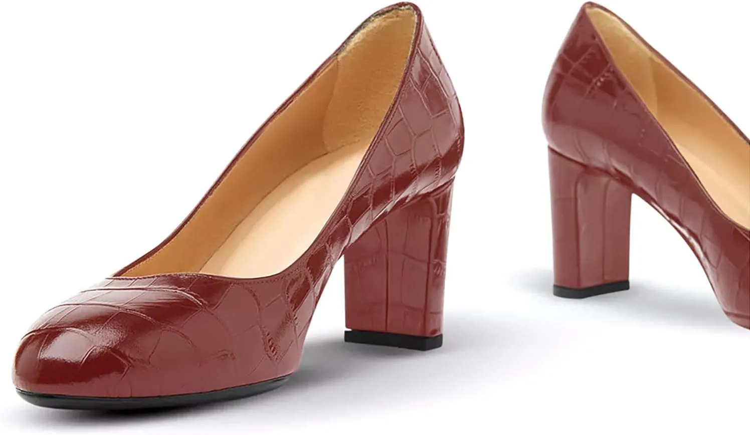 iadore Women Retro Chunky High Heel Shoes Fashion Round Toe Crocodile Pattern Slip on Comfortable Dress Pumps Size 5-12 US