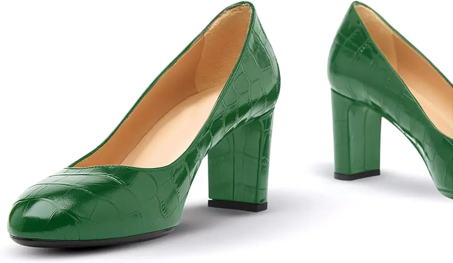 iadore Women Retro Chunky High Heel Shoes Fashion Round Toe Crocodile Pattern Slip on Comfortable Dress Pumps Size 5-12 US