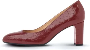 iadore Women Retro Chunky High Heel Shoes Fashion Round Toe Crocodile Pattern Slip on Comfortable Dress Pumps Size 5-12 US