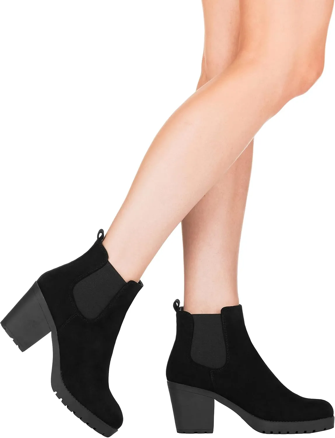 ILLUDE Women’s Ankle Boots Chelsea Bootie Chunky Block Heel Round Toe Boot