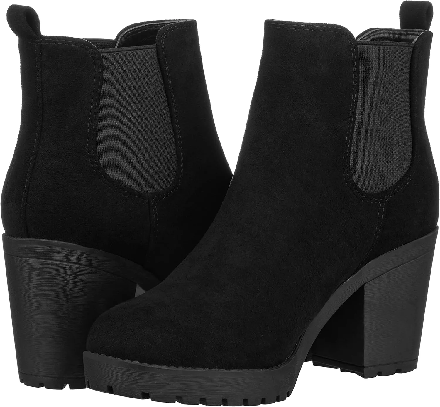 ILLUDE Women’s Ankle Boots Chelsea Bootie Chunky Block Heel Round Toe Boot