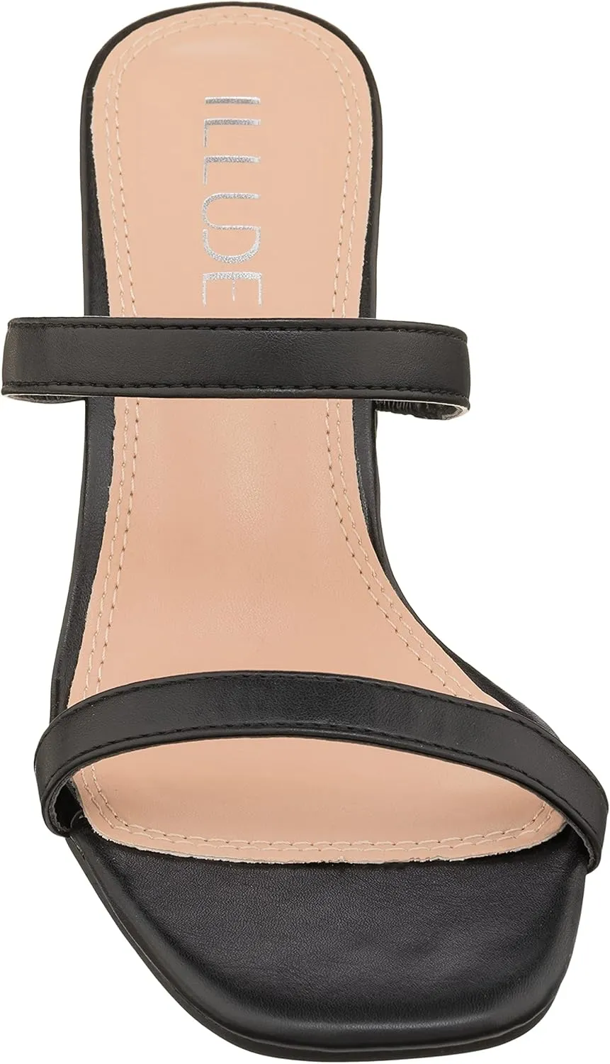 ILLUDE Women’s Block Heel Double Band Square Toe Heeled Sandal Slip On Mule - Lisa