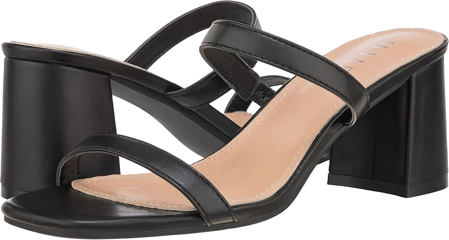 ILLUDE Women’s Block Heel Double Band Square Toe Heeled Sandal Slip On Mule - Lisa
