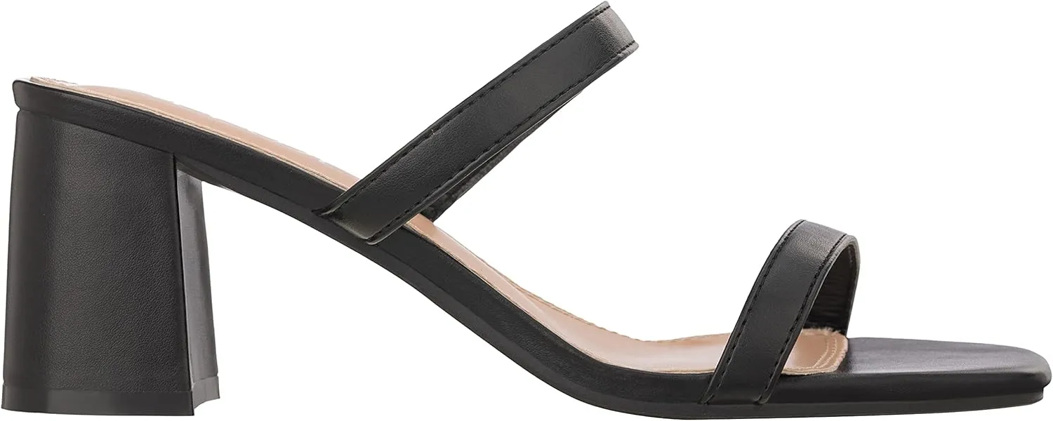 ILLUDE Women’s Block Heel Double Band Square Toe Heeled Sandal Slip On Mule - Lisa