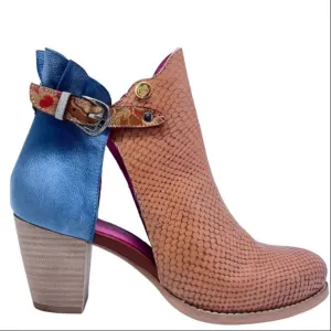 Indigo- Tan and denim ankle boot