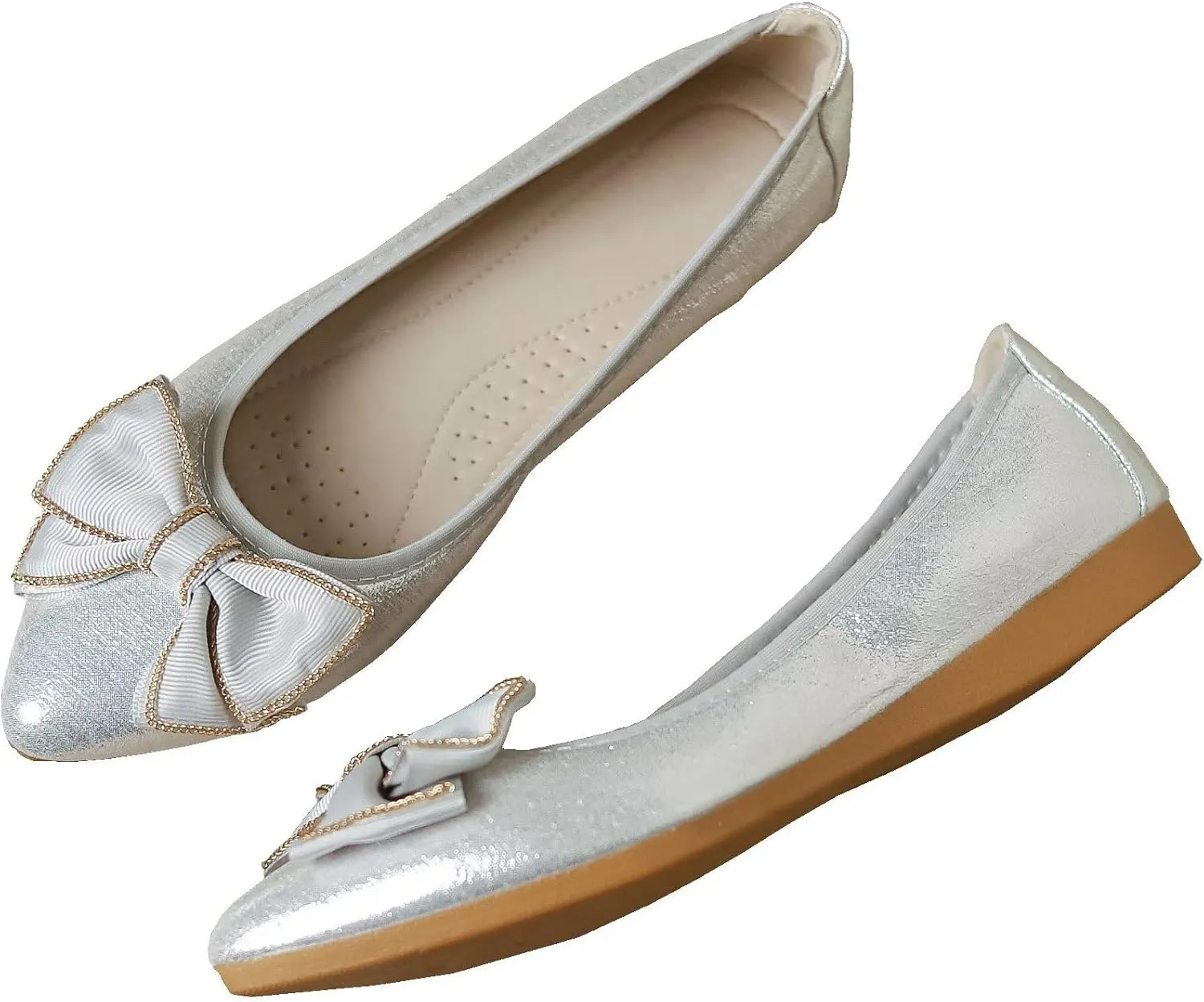 INEELUYI Women's Slip on Foldable Ballet Flats Bow Pointy Toe Comfortable Walking Flat Shoes