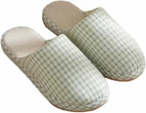 JadeRich Women Men Cotton Memory Foam House Slippers Gingham Plaid Soft Cozy Breathable Non-Slip Checkered Indoor Shoes
