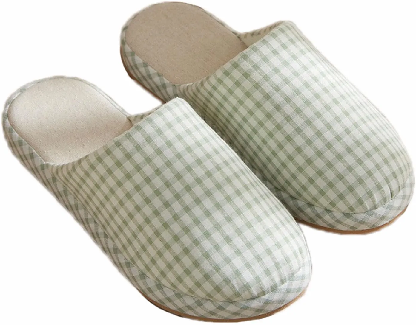 JadeRich Women Men Cotton Memory Foam House Slippers Gingham Plaid Soft Cozy Breathable Non-Slip Checkered Indoor Shoes