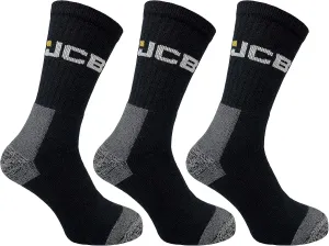 JCB - Men's Black Workwear Apparel Socks | 3 Pairs | US Size 7-12 | Boot Socks, Reinforced Socks, Terry Cushioning, Men's Black Work Boot Socks