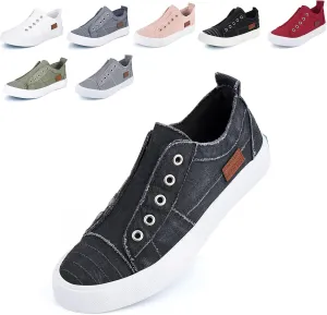 JENN ARDOR Womens Slip On Fashion Sneakers No Laces Comfortable Casual Low Canvas Sneakers Flats Walking Shoes