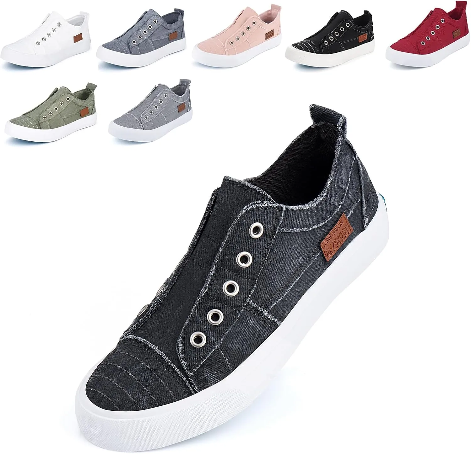 JENN ARDOR Womens Slip On Fashion Sneakers No Laces Comfortable Casual Low Canvas Sneakers Flats Walking Shoes