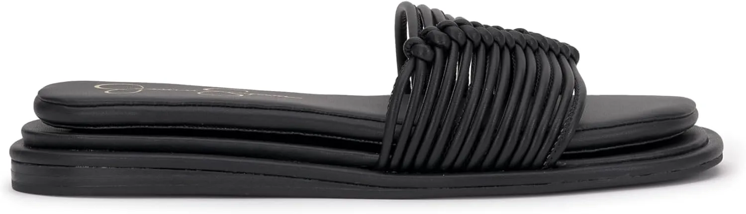 Jessica Simpson Womens Strappy Faux Leather Slide Sandals