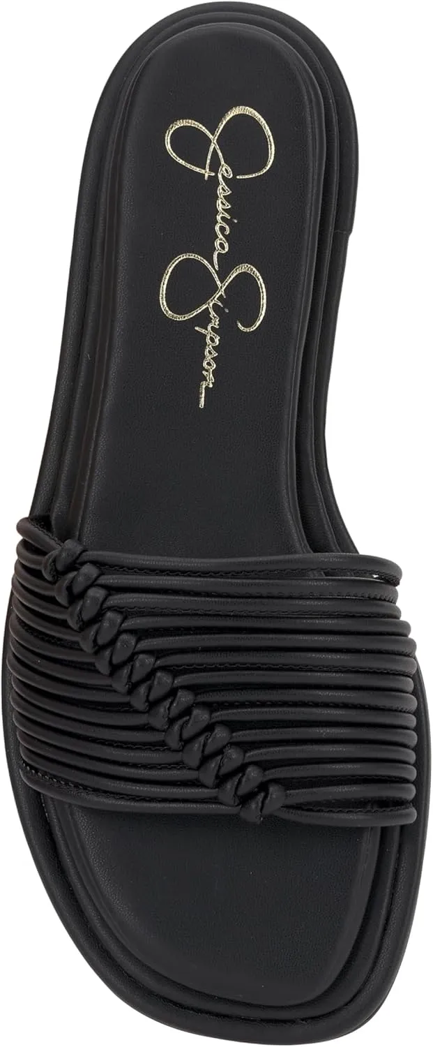 Jessica Simpson Womens Strappy Faux Leather Slide Sandals