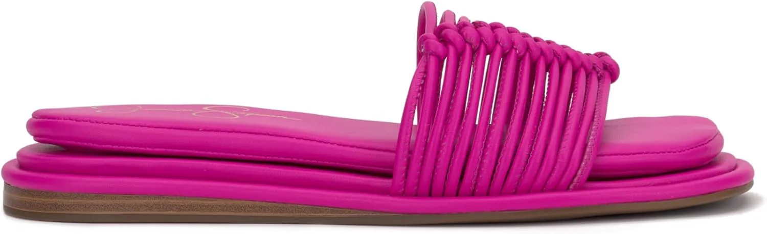 Jessica Simpson Womens Strappy Faux Leather Slide Sandals