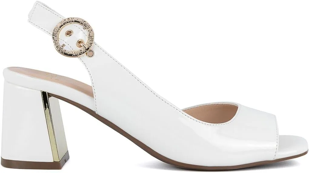 Jones New York Women's Patent Slingback Heeled Sandals | Block Heel Dress Shoes with Buckle | Open-Toe/Closed-Toe Elegant & Comfortable Footwear for Formal Events, Parties & Weddings