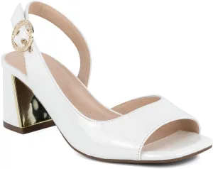 Jones New York Women's Patent Slingback Heeled Sandals | Block Heel Dress Shoes with Buckle | Open-Toe/Closed-Toe Elegant & Comfortable Footwear for Formal Events, Parties & Weddings