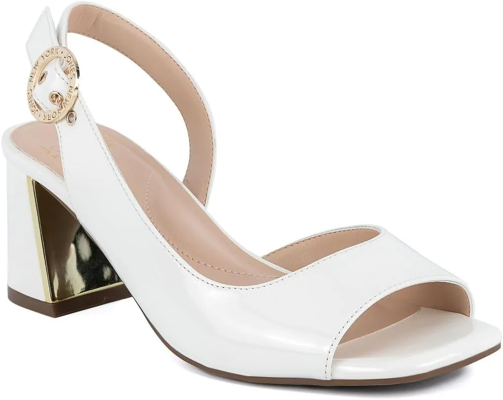 Jones New York Women's Patent Slingback Heeled Sandals | Block Heel Dress Shoes with Buckle | Open-Toe/Closed-Toe Elegant & Comfortable Footwear for Formal Events, Parties & Weddings