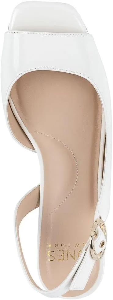 Jones New York Women's Patent Slingback Heeled Sandals | Block Heel Dress Shoes with Buckle | Open-Toe/Closed-Toe Elegant & Comfortable Footwear for Formal Events, Parties & Weddings