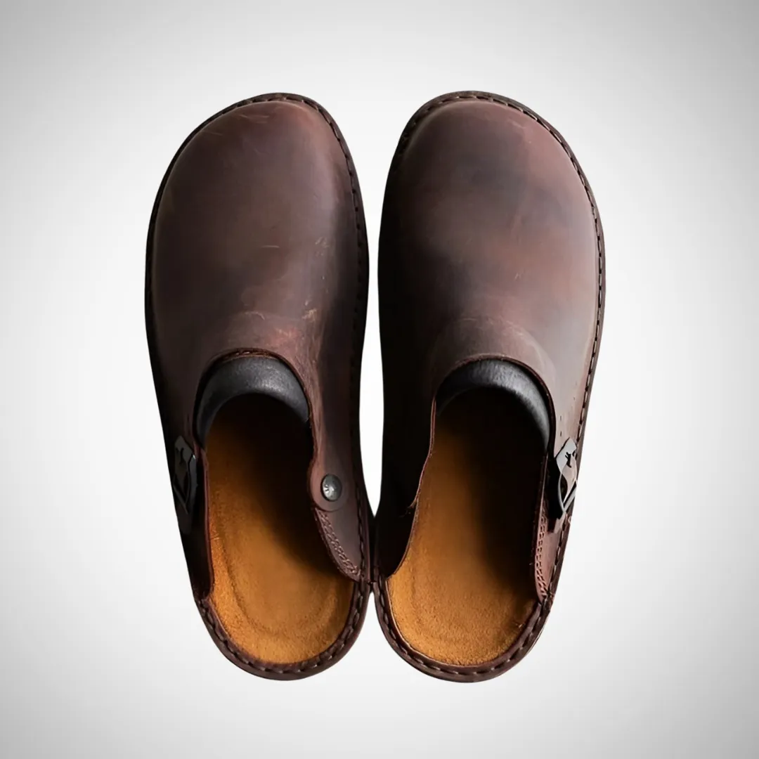 Joseph Men's Orthopedic Tan Leather Slip-On Clogs - Casual & Work Wear