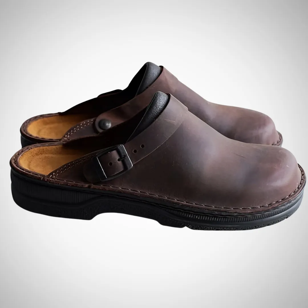 Joseph Men's Orthopedic Tan Leather Slip-On Clogs - Casual & Work Wear