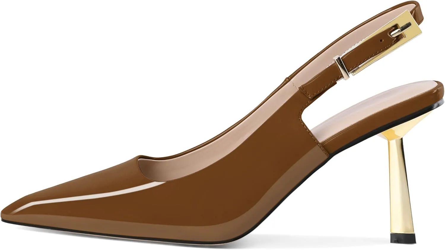 Joseywade Slingback Heels Women's Gold Heels Closed Square Toe Stiletto High Heel Pumps Metal Buckle Dress Shoes