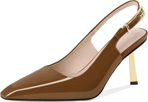 Joseywade Slingback Heels Women's Gold Heels Closed Square Toe Stiletto High Heel Pumps Metal Buckle Dress Shoes
