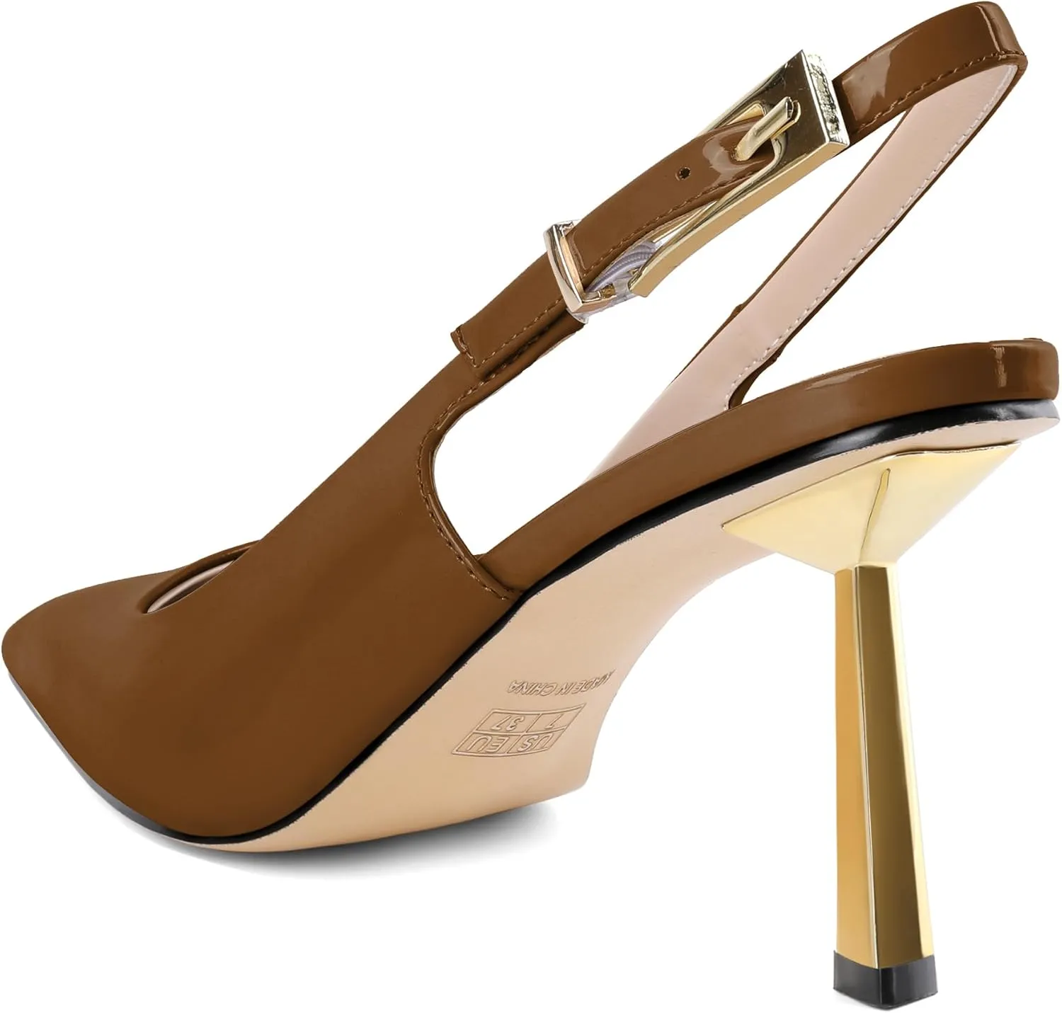 Joseywade Slingback Heels Women's Gold Heels Closed Square Toe Stiletto High Heel Pumps Metal Buckle Dress Shoes