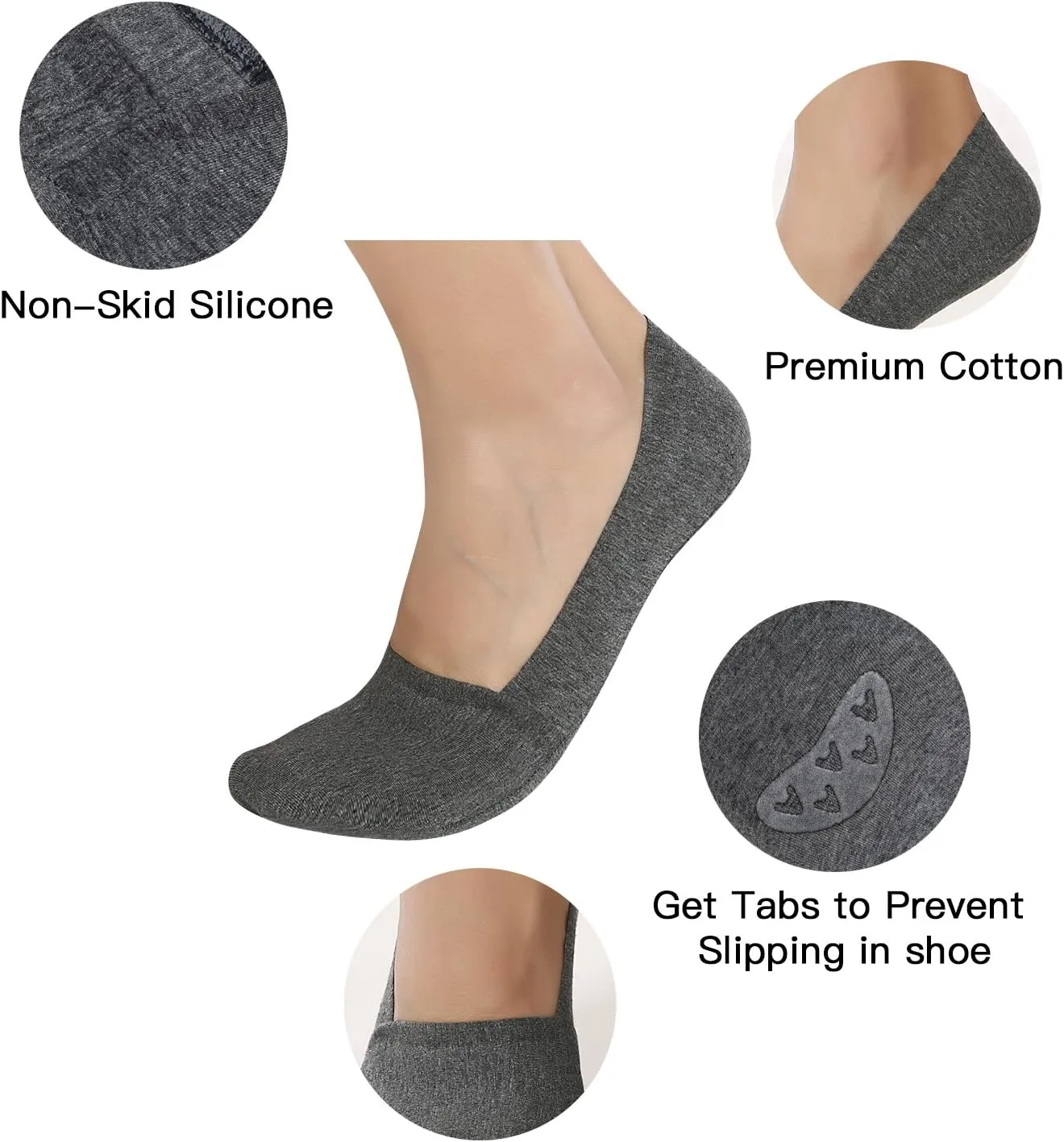 Joulli Mens No Show Socks Non-Slip Grips Casual Low Cut Boat Sock 6 Pack