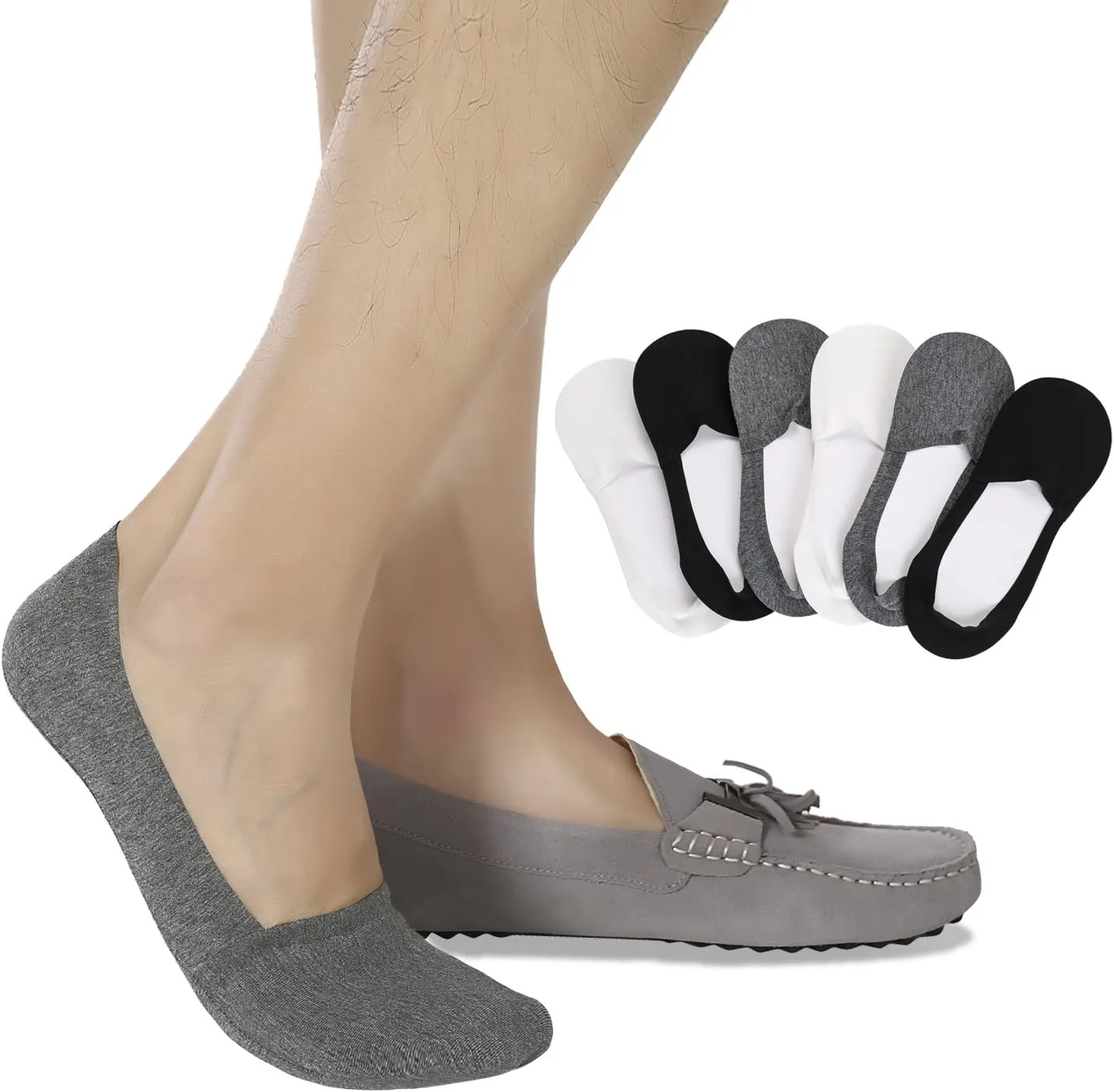 Joulli Mens No Show Socks Non-Slip Grips Casual Low Cut Boat Sock 6 Pack