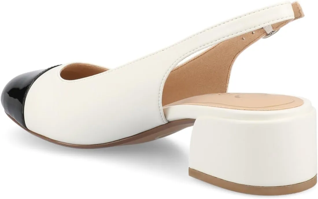 Journee Collection Womens Sammie Sling Back Dress Pumps Round Cap Toe Cushioned Block Heel Two Tone Spring Summer Shoes